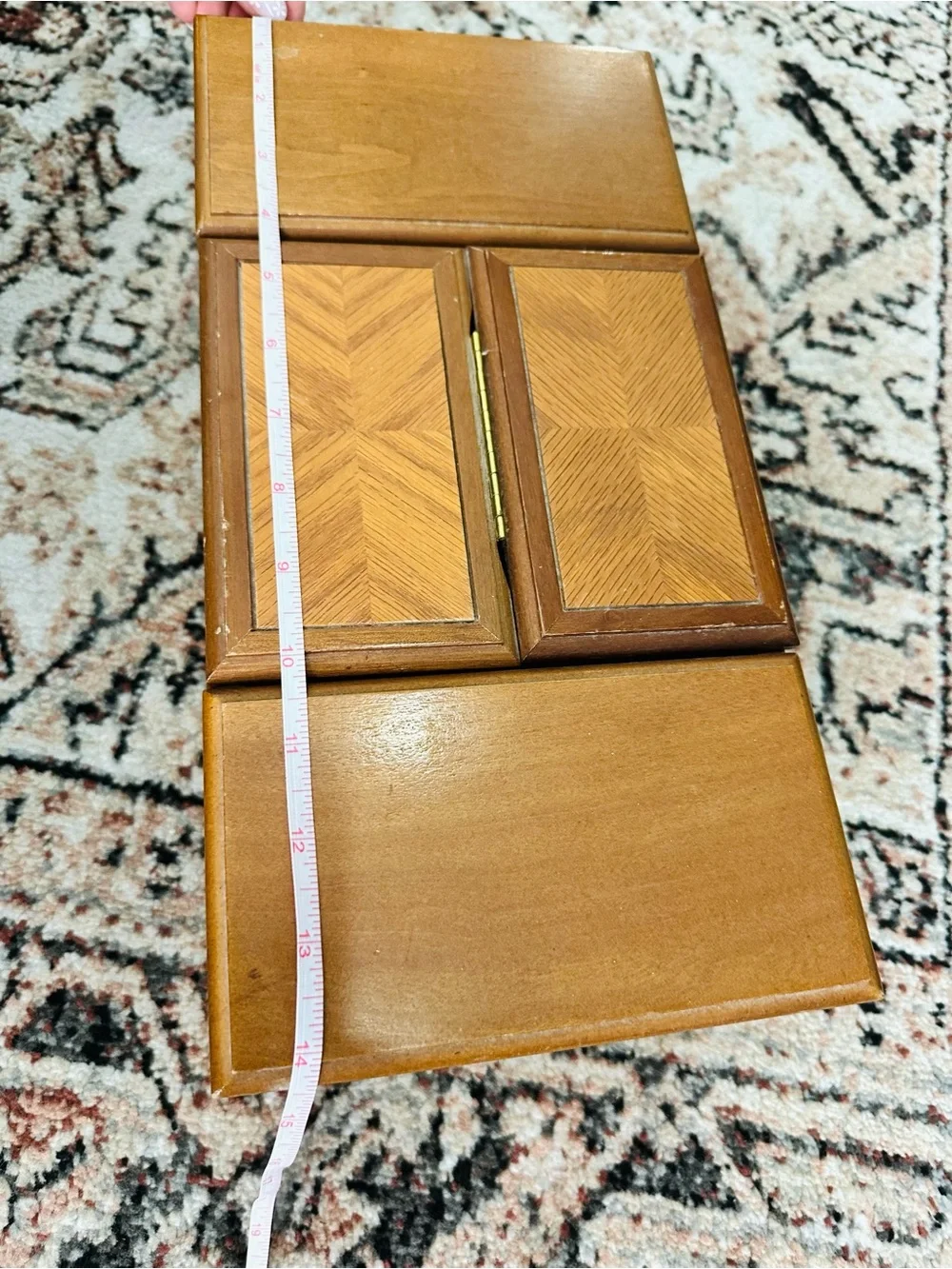 Wooden Jewelry Box with Carved Accents - Honey Brown